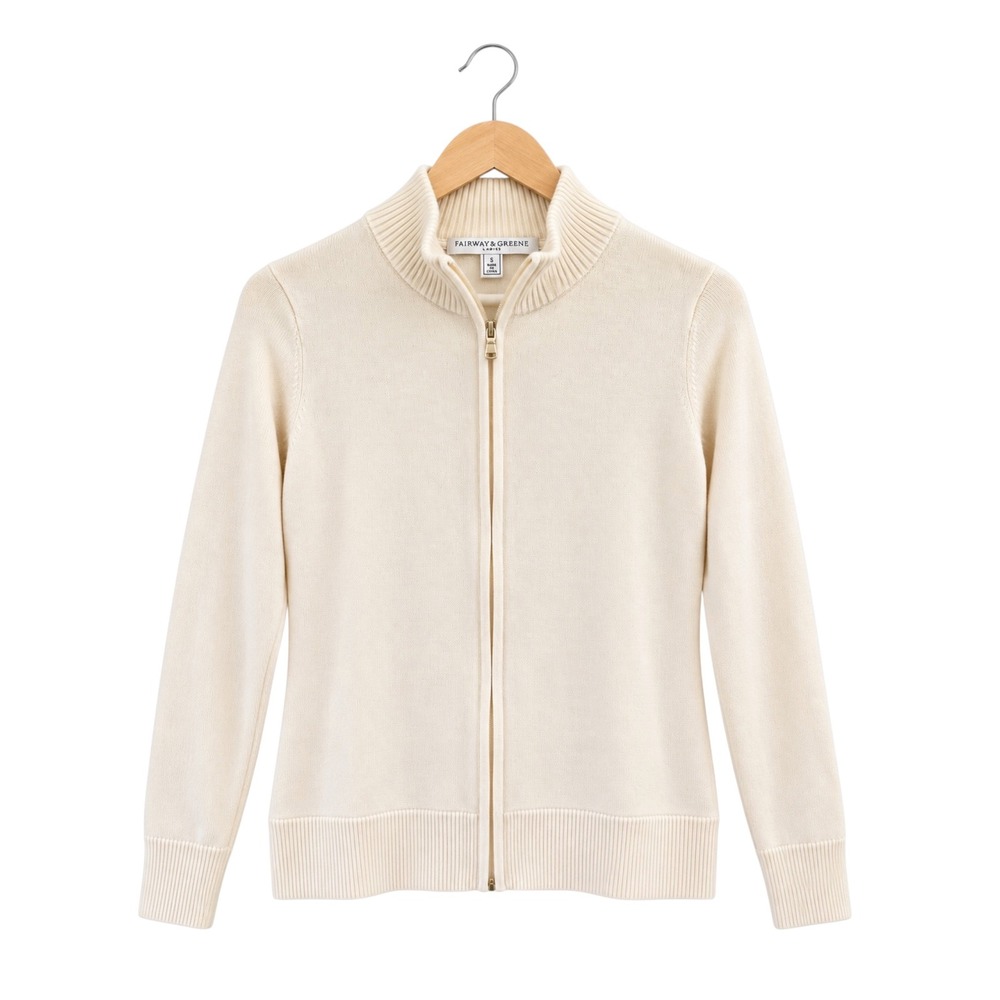 Women S 100% Merino Wool Full Zip Sweater Jacket Old Money Preppy Ivory Lined